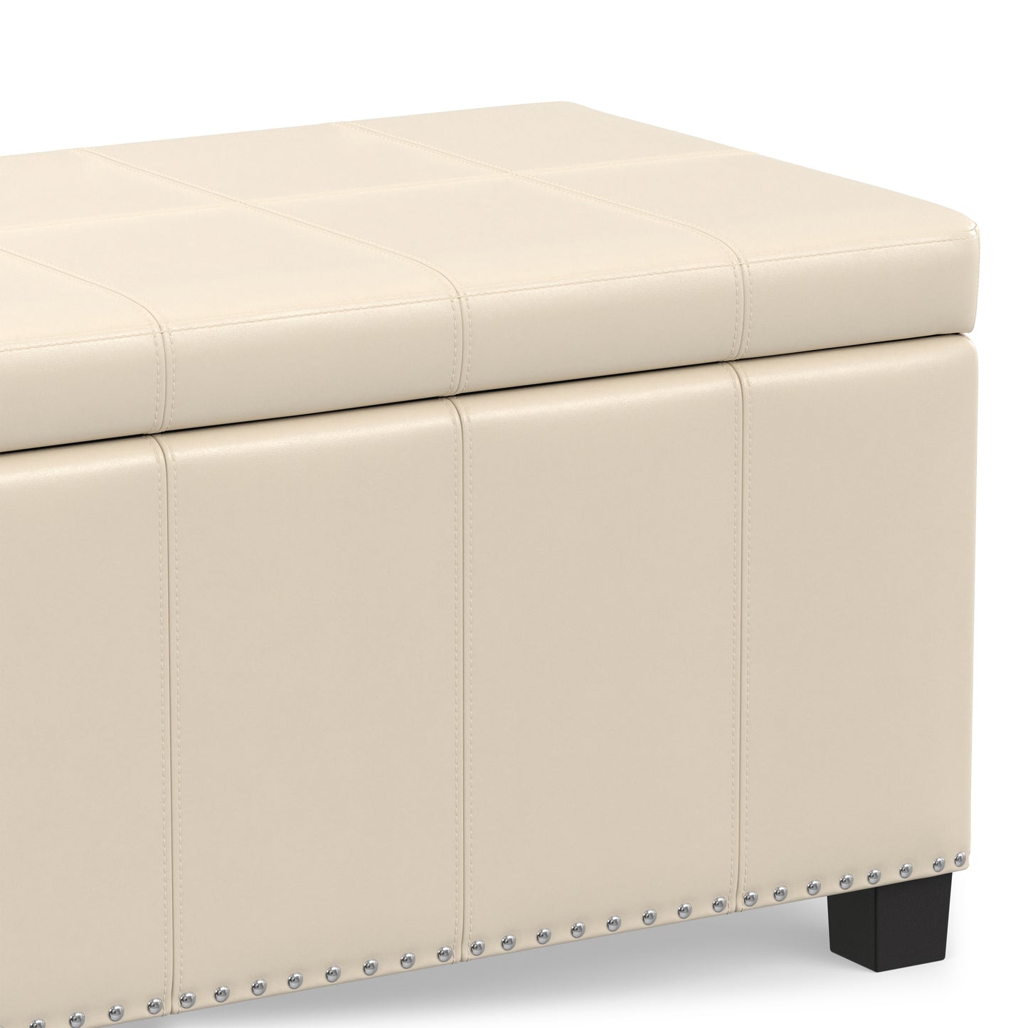 Satin Cream Vegan Leather | Amelia Storage Ottoman Bench
