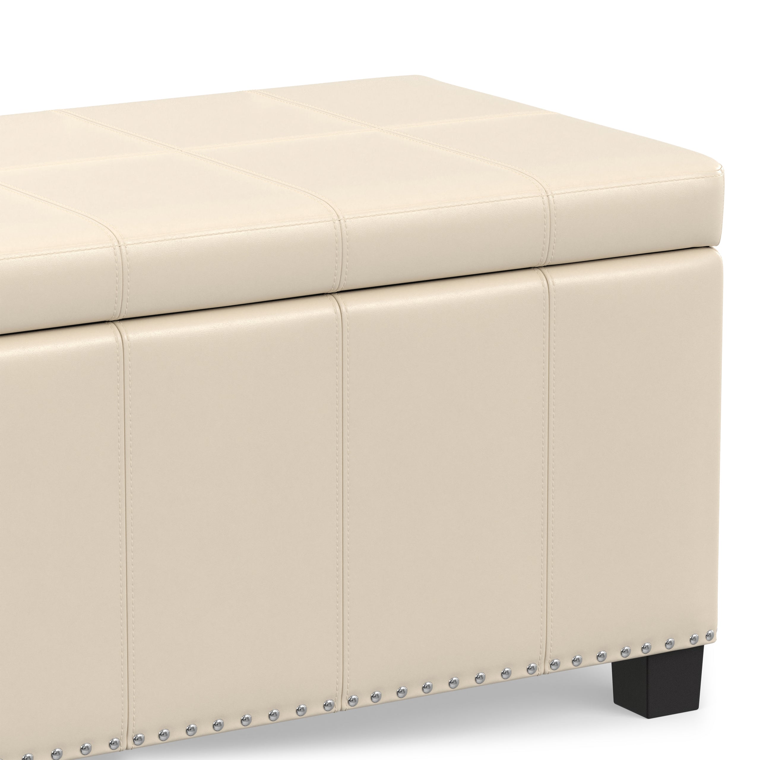 Satin Cream Vegan Leather | Amelia Storage Ottoman Bench