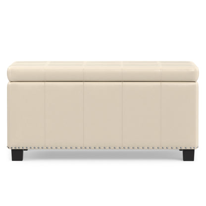 Satin Cream Vegan Leather | Amelia Storage Ottoman Bench