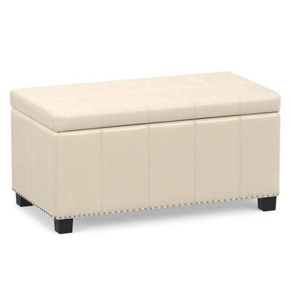 Satin Cream Vegan Leather | Amelia Storage Ottoman Bench