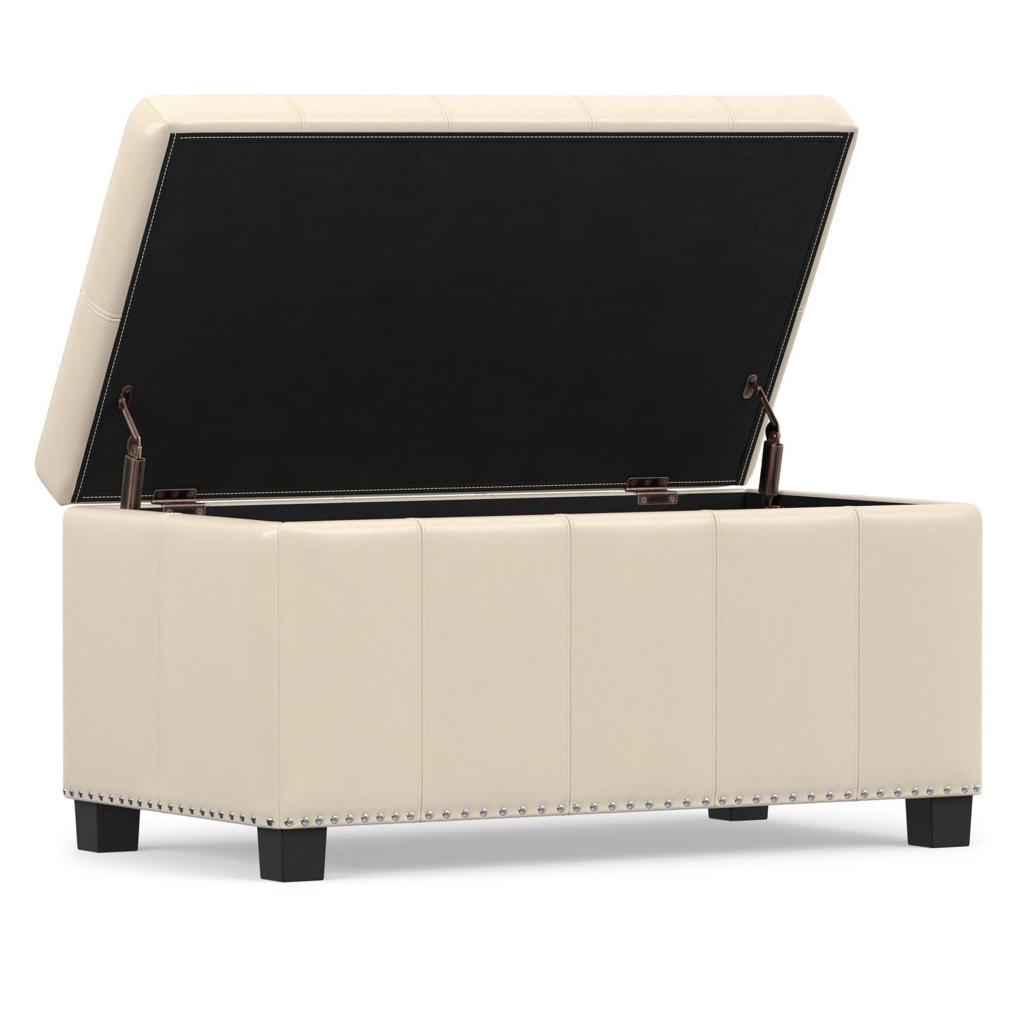 Satin Cream Vegan Leather | Amelia Storage Ottoman Bench