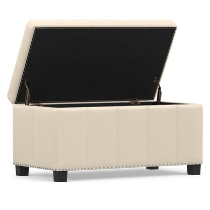Satin Cream Vegan Leather | Amelia Storage Ottoman Bench