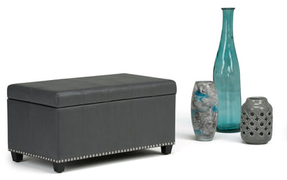 Stone Grey Vegan Leather | Amelia Storage Ottoman Bench