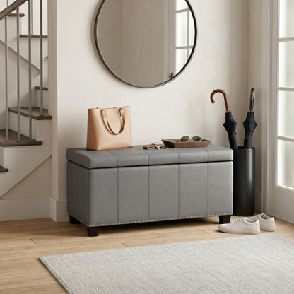 Stone Grey Vegan Leather | Amelia Storage Ottoman Bench
