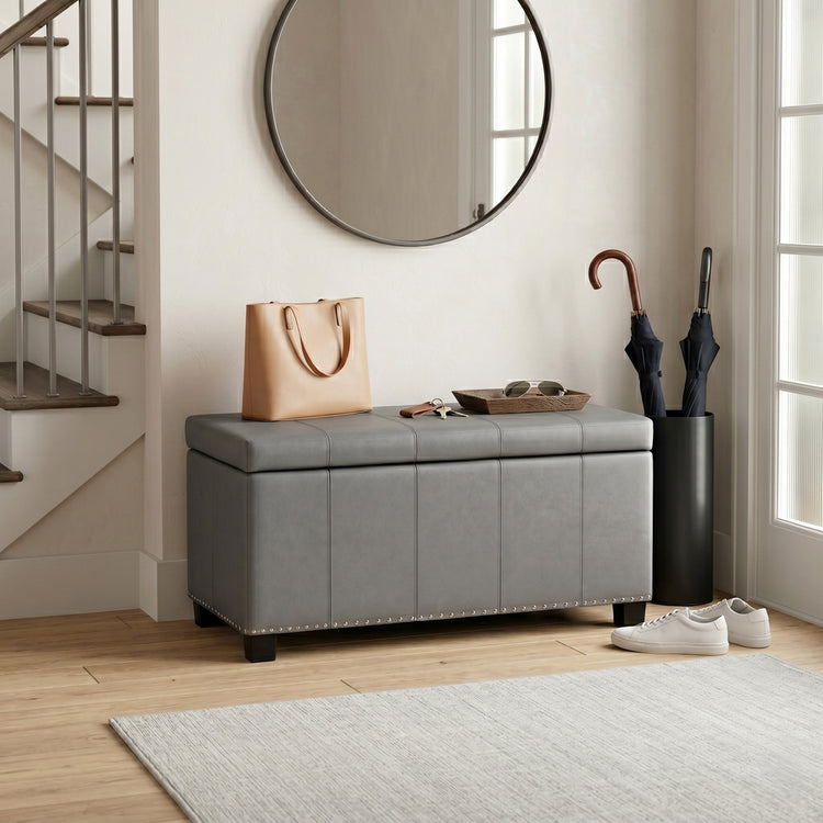 Stone Grey Vegan Leather | Amelia Storage Ottoman Bench