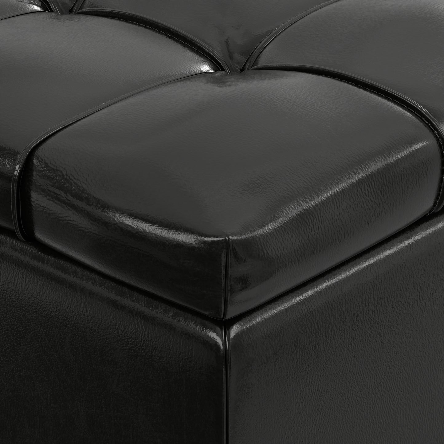 Midnight Black Vegan Leather | Sienna Storage Ottoman in Vegan Leather