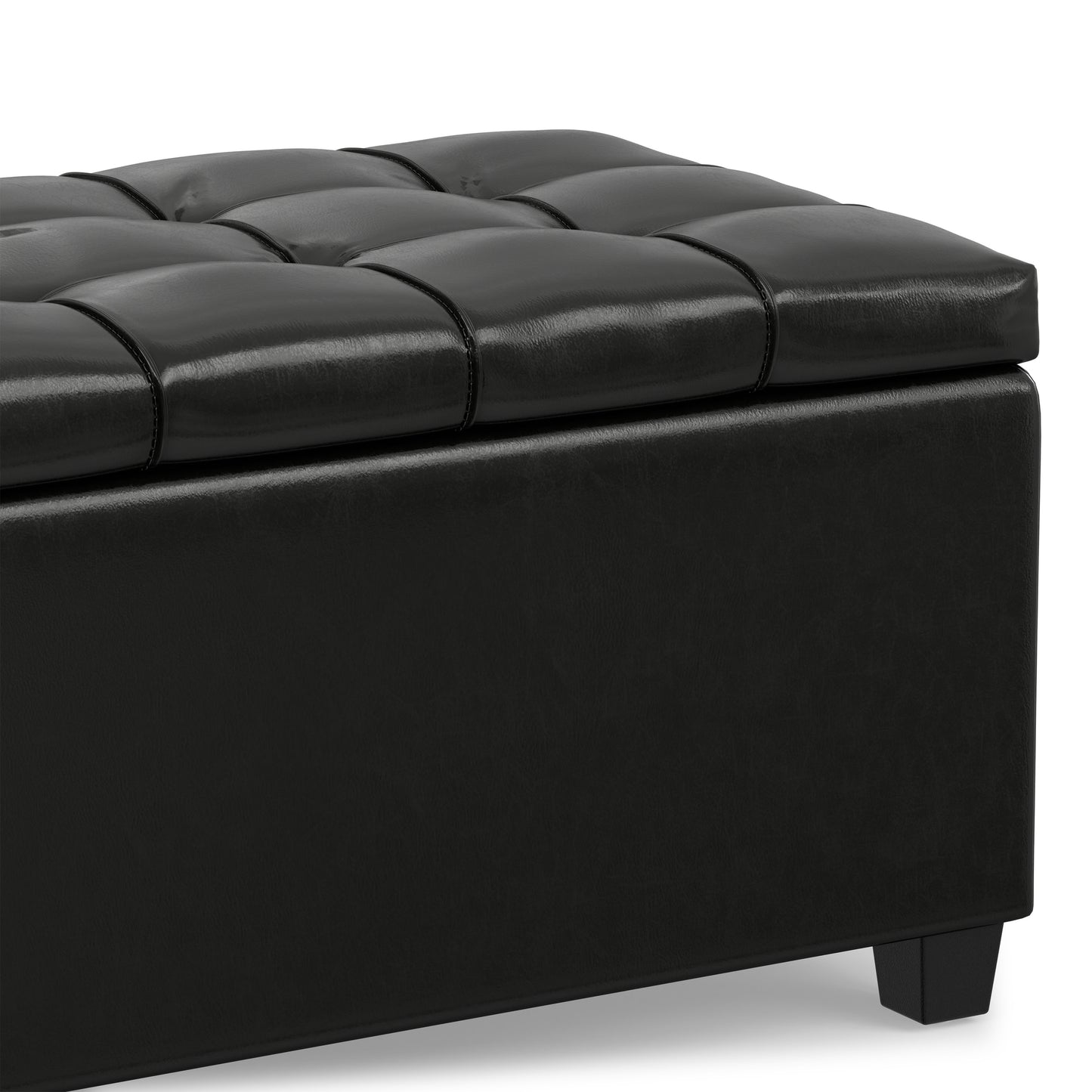 Midnight Black Vegan Leather | Sienna Storage Ottoman in Vegan Leather