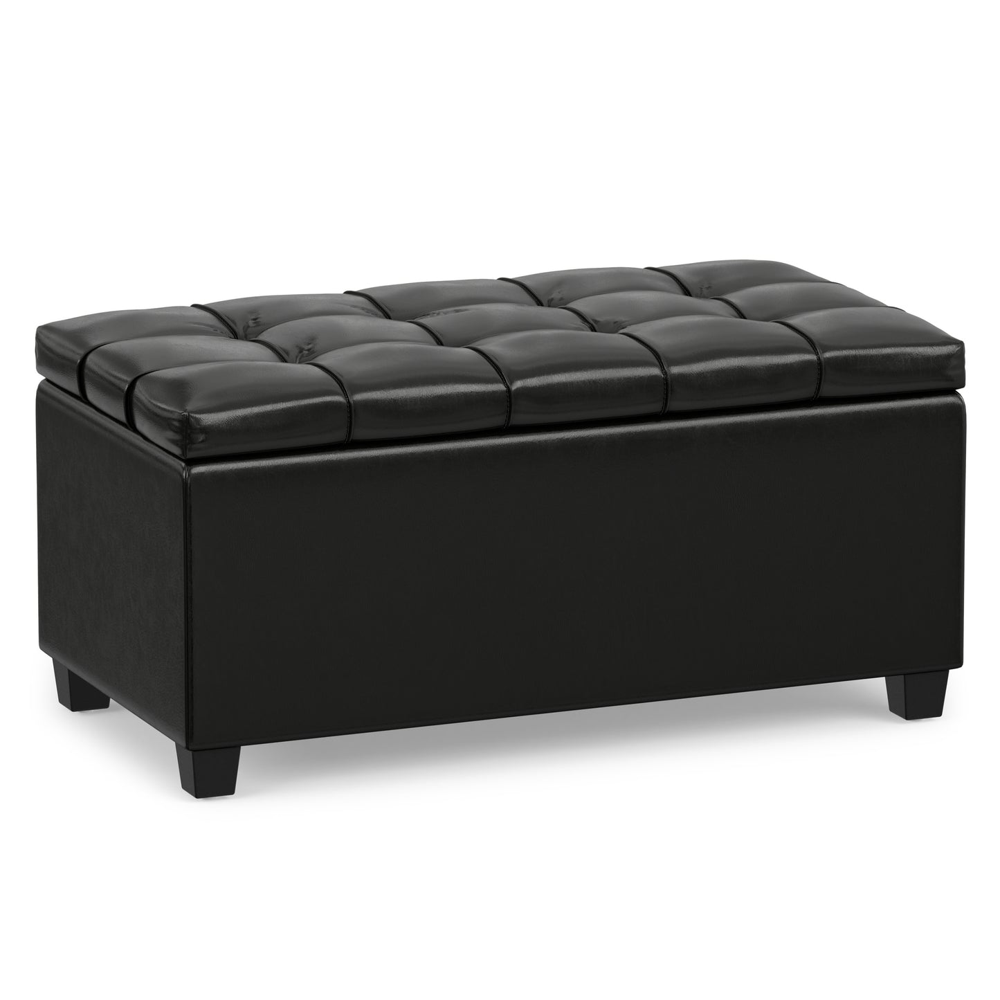 Midnight Black Vegan Leather | Sienna Storage Ottoman in Vegan Leather