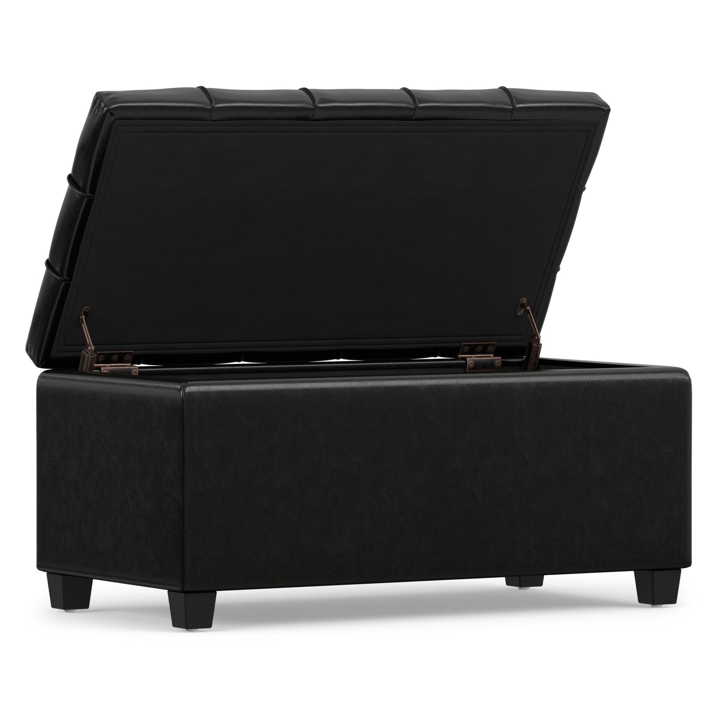 Midnight Black Vegan Leather | Sienna Storage Ottoman in Vegan Leather