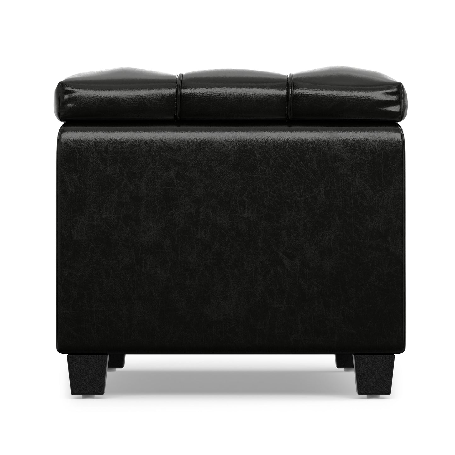 Midnight Black Vegan Leather | Sienna Storage Ottoman in Vegan Leather