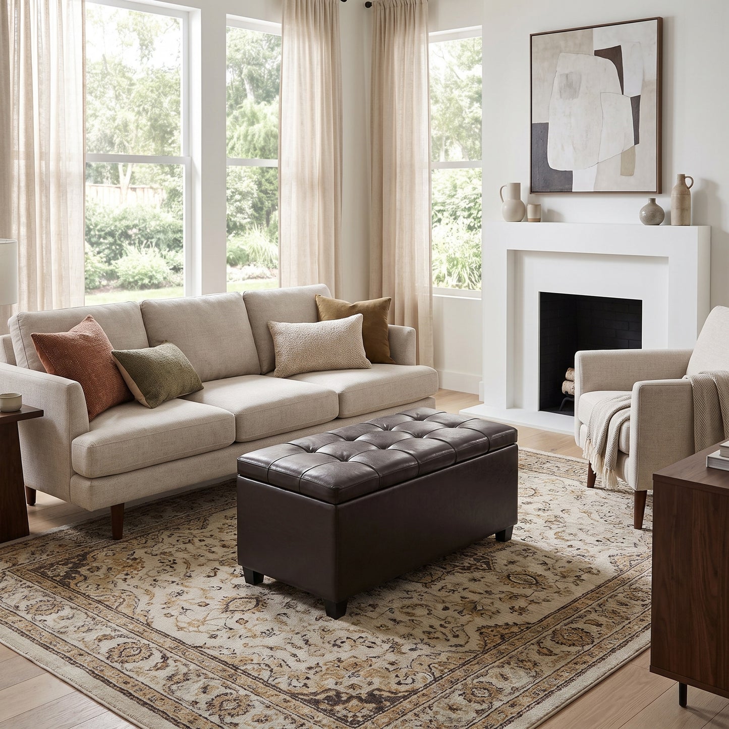 Tanners Brown Vegan Leather | Sienna Storage Ottoman in Vegan Leather