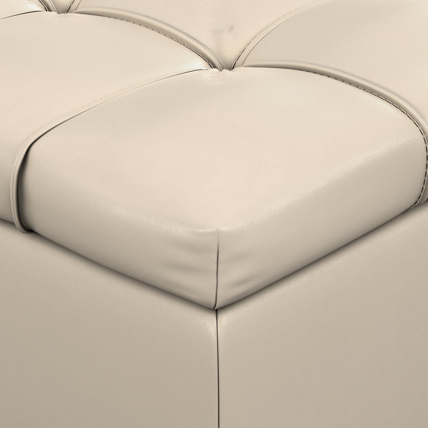 Satin Cream Vegan Leather | Sienna Storage Ottoman in Vegan Leather