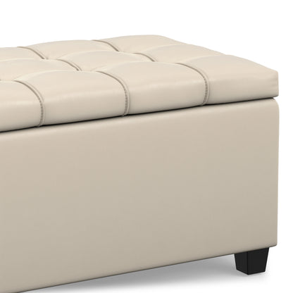 Satin Cream Vegan Leather | Sienna Storage Ottoman in Vegan Leather