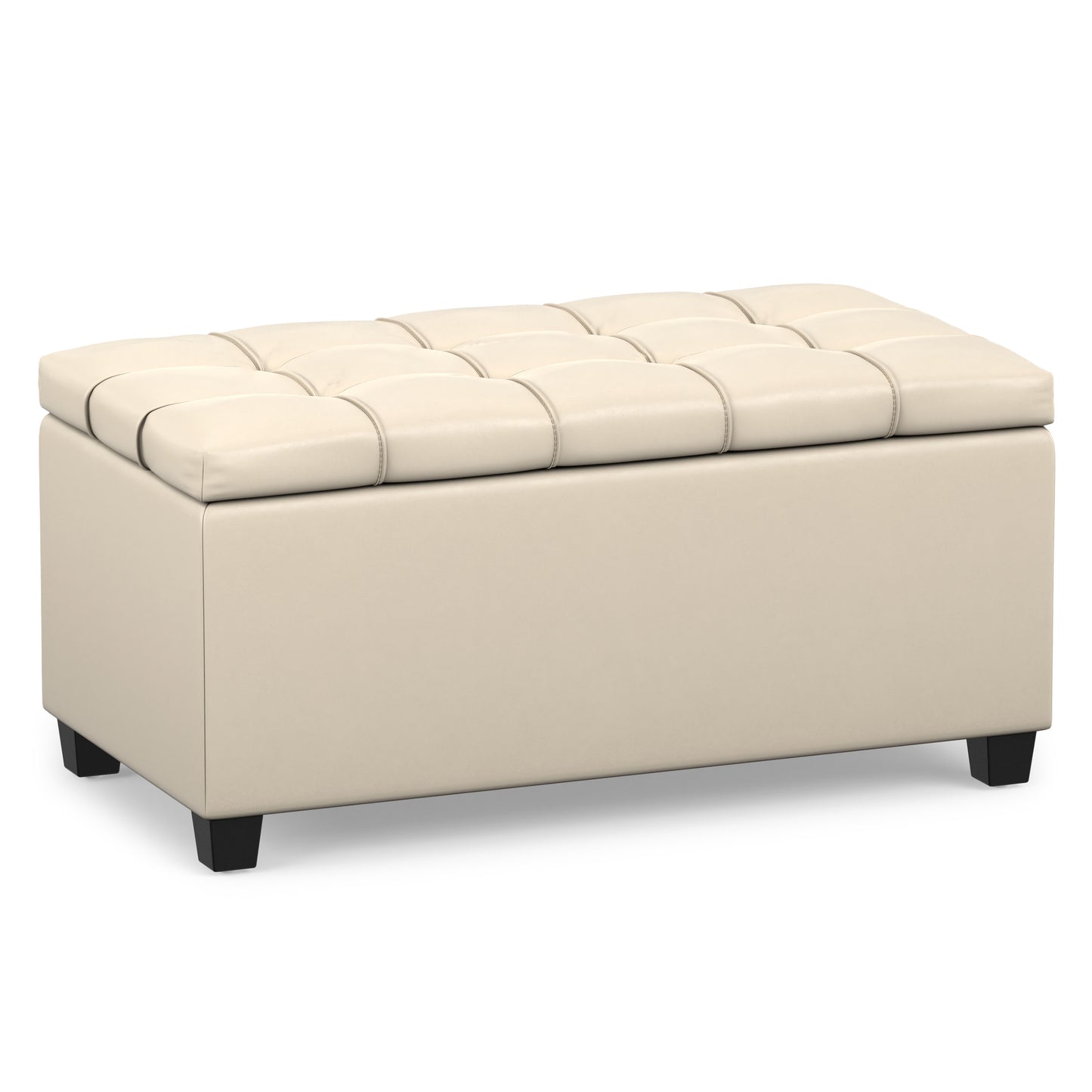 Satin Cream Vegan Leather | Sienna Storage Ottoman in Vegan Leather