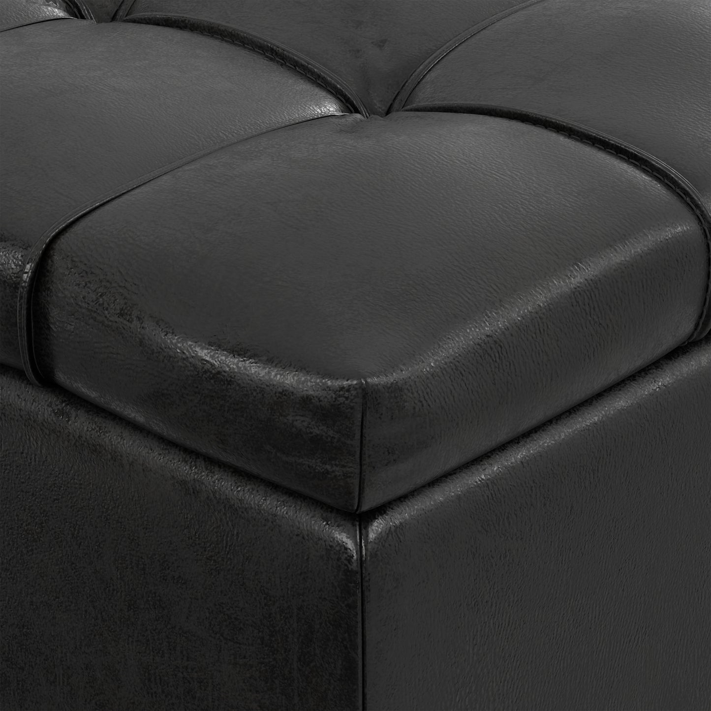 Distressed Black Distressed Vegan Leather | Sienna Storage Ottoman in Distressed Vegan Leather