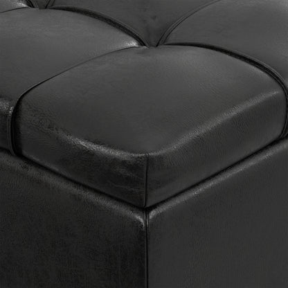 Distressed Black Distressed Vegan Leather | Sienna Storage Ottoman in Distressed Vegan Leather
