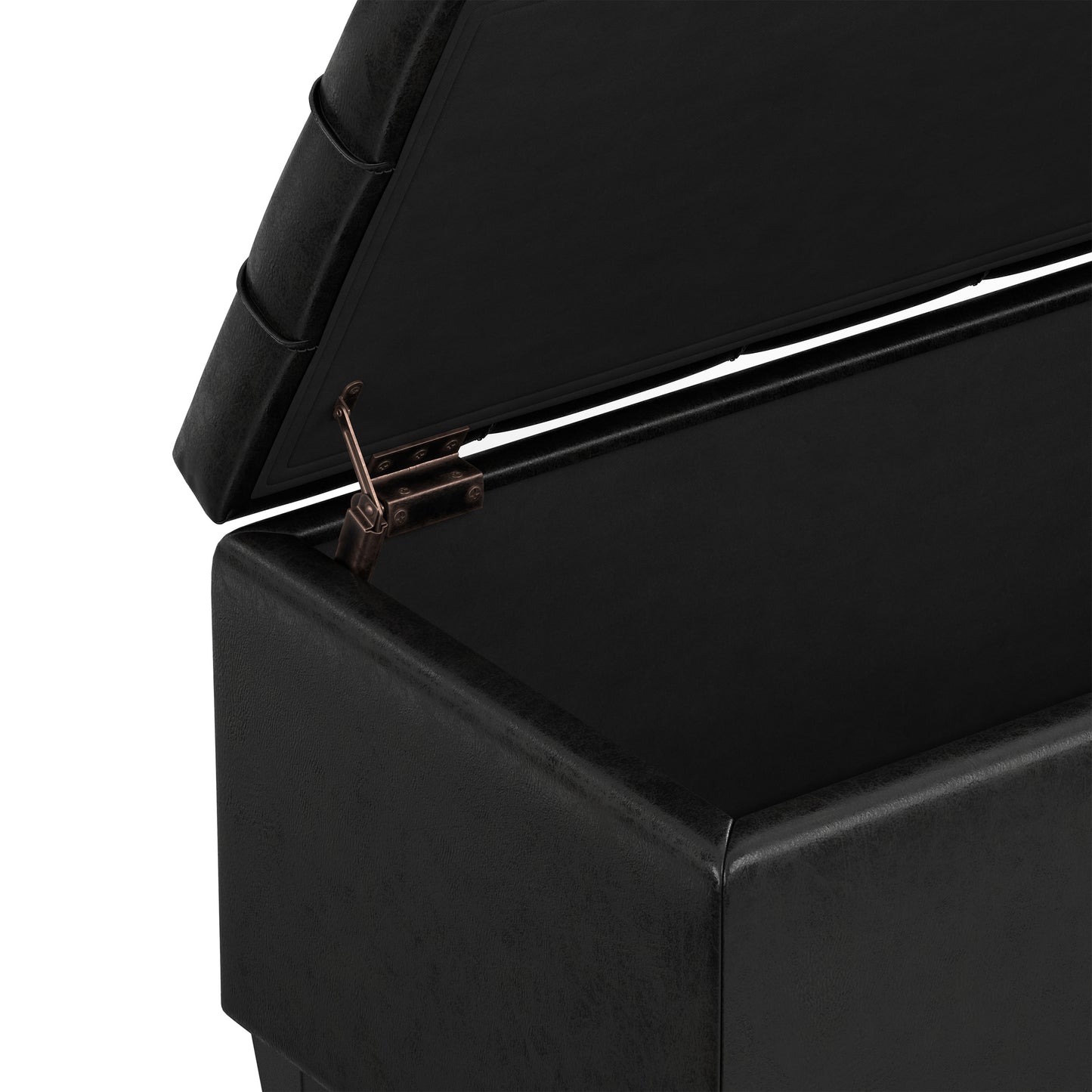 Distressed Black Distressed Vegan Leather | Sienna Storage Ottoman in Distressed Vegan Leather