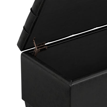 Distressed Black Distressed Vegan Leather | Sienna Storage Ottoman in Distressed Vegan Leather