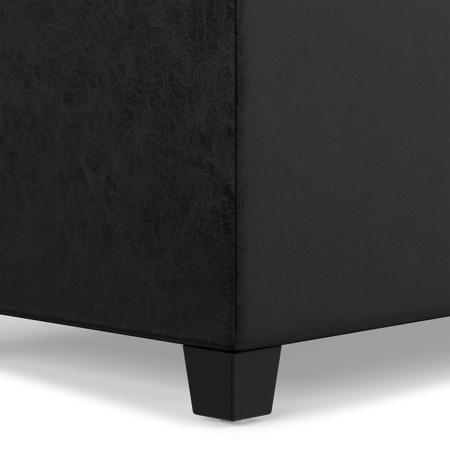 Distressed Black Distressed Vegan Leather | Sienna Storage Ottoman in Distressed Vegan Leather