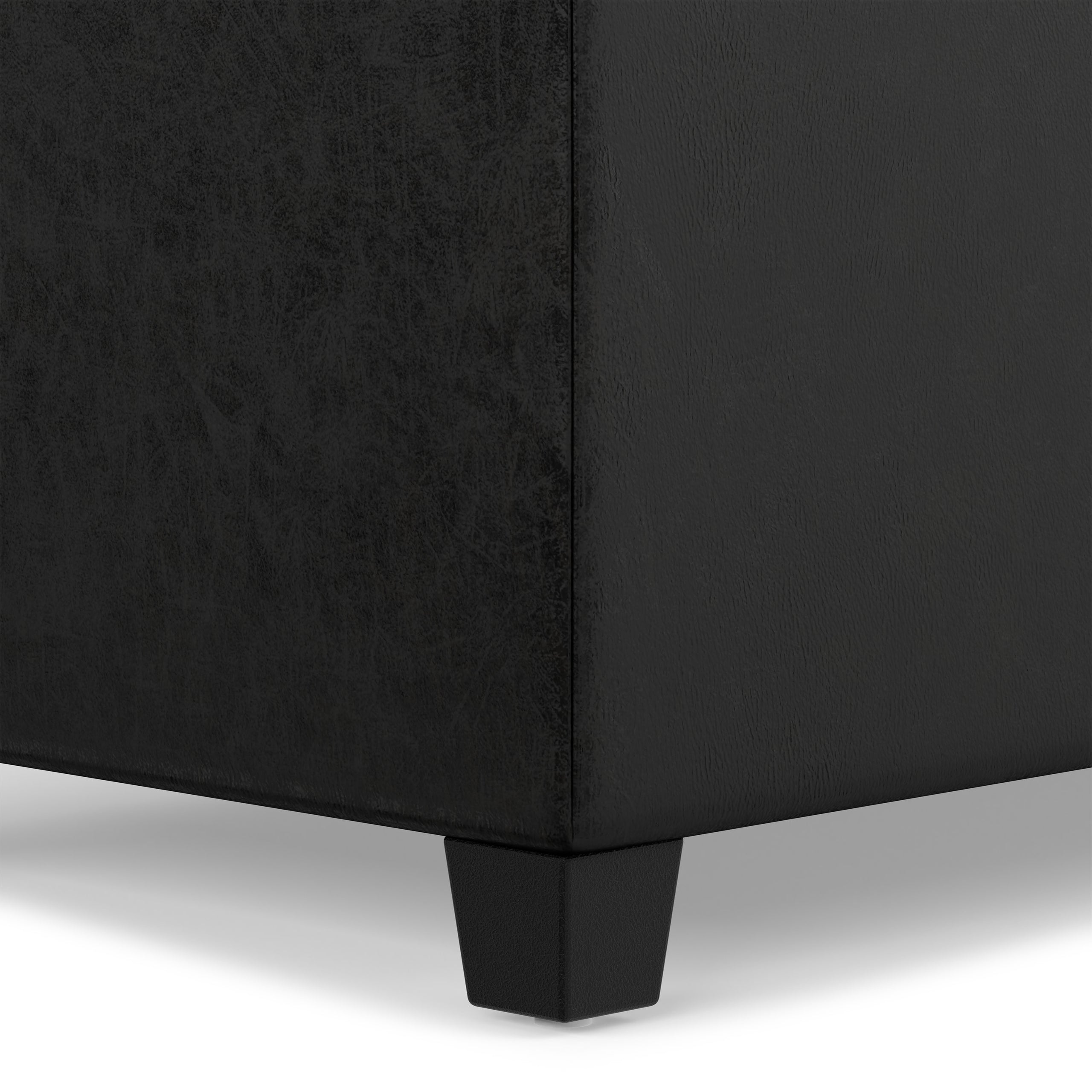 Distressed Black Distressed Vegan Leather | Sienna Storage Ottoman in Distressed Vegan Leather