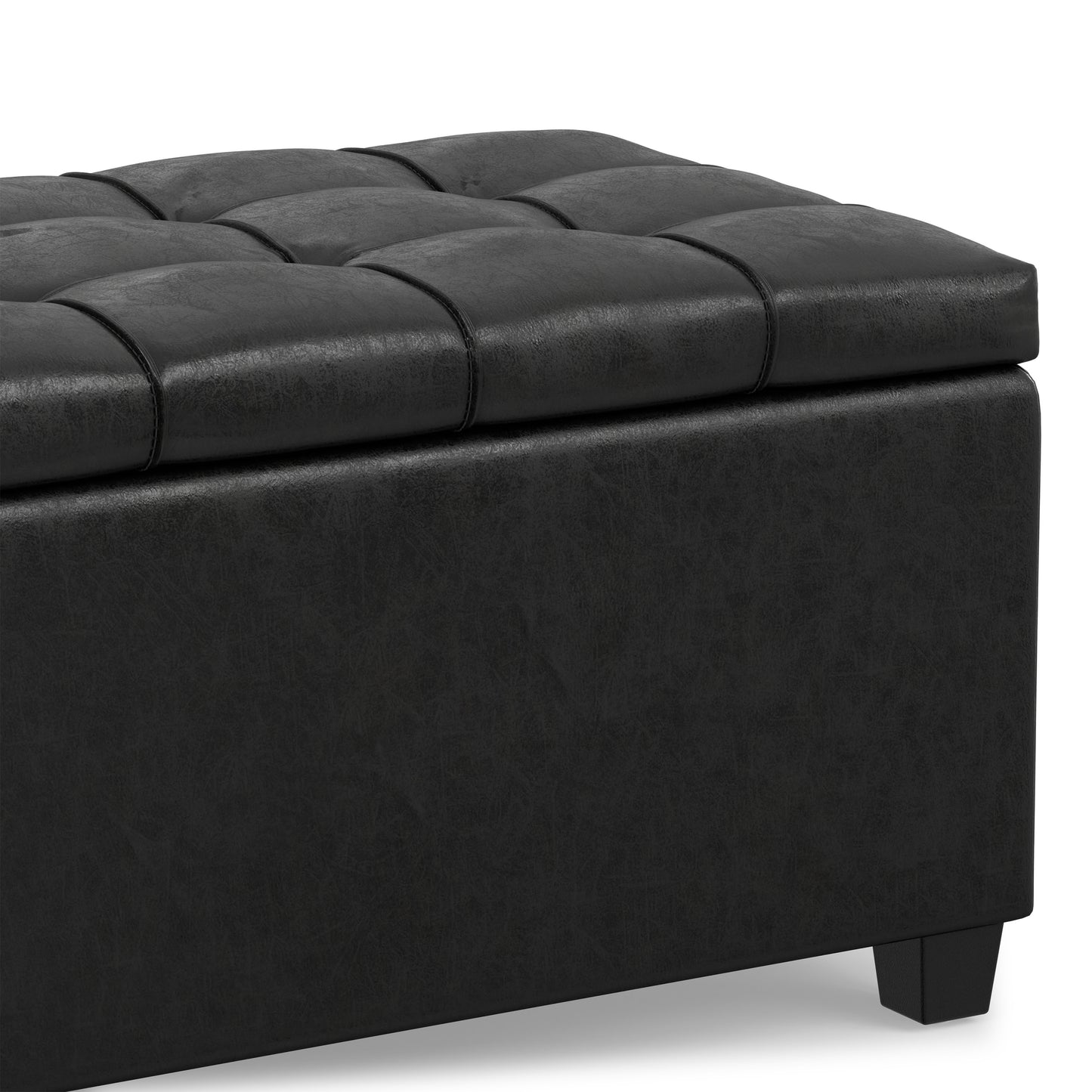 Distressed Black Distressed Vegan Leather | Sienna Storage Ottoman in Distressed Vegan Leather