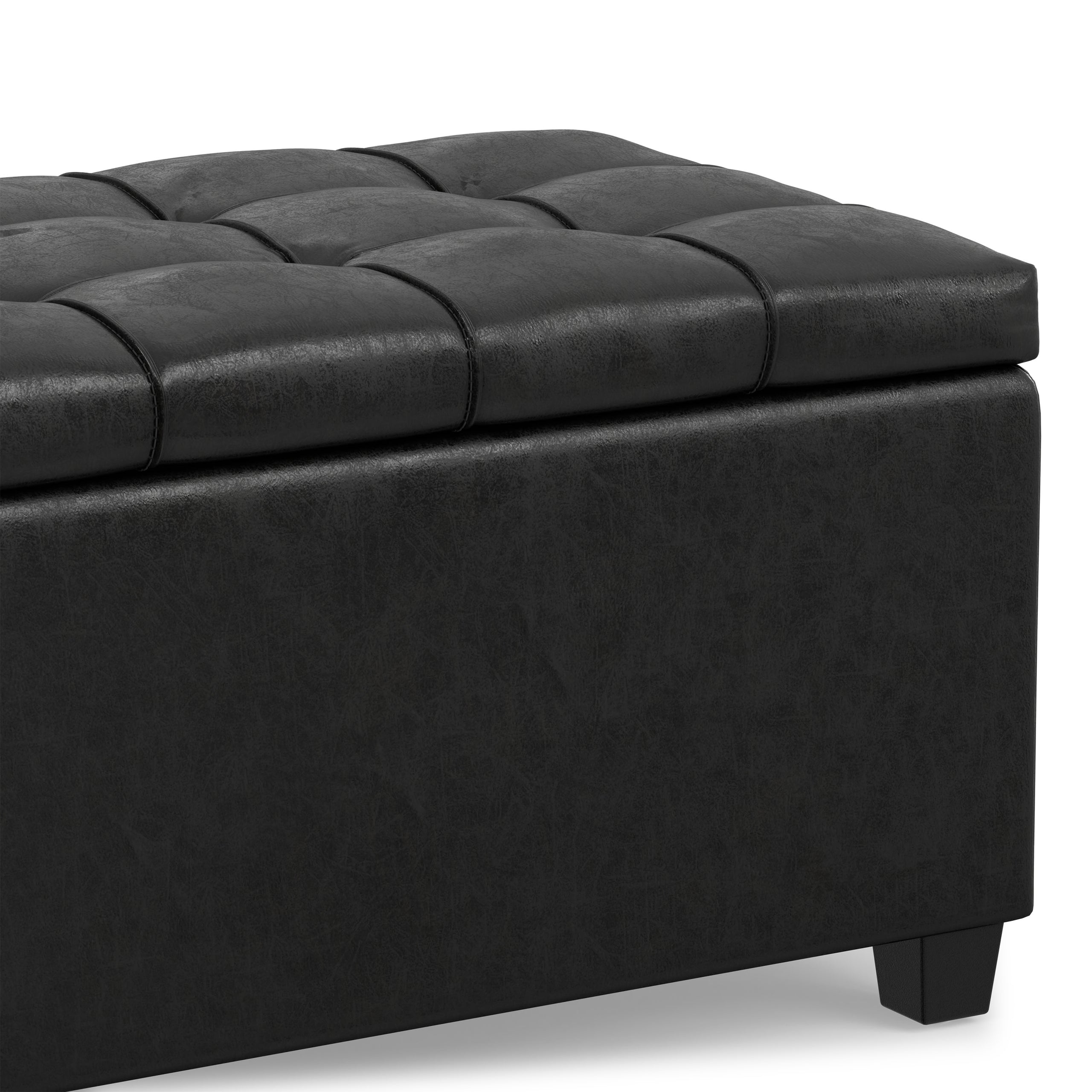 Distressed Black Distressed Vegan Leather | Sienna Storage Ottoman in Distressed Vegan Leather