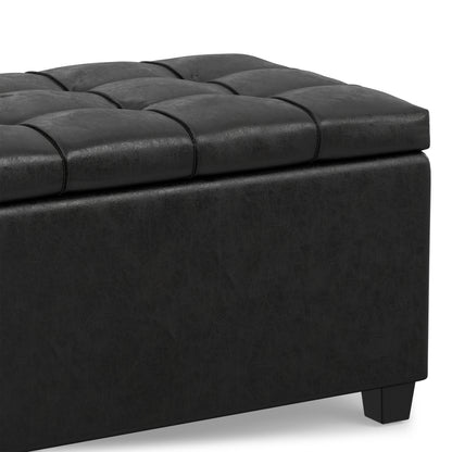 Distressed Black Distressed Vegan Leather | Sienna Storage Ottoman in Distressed Vegan Leather