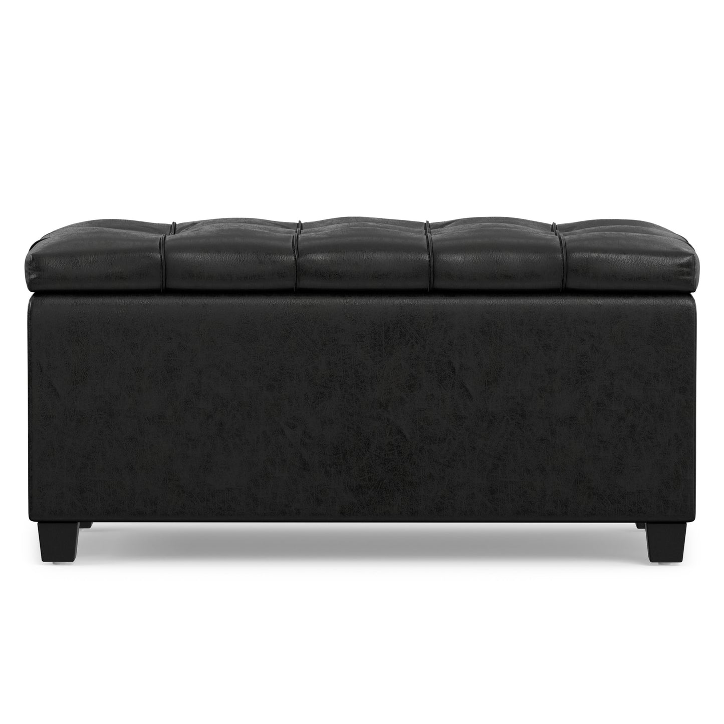 Distressed Black Distressed Vegan Leather | Sienna Storage Ottoman in Distressed Vegan Leather