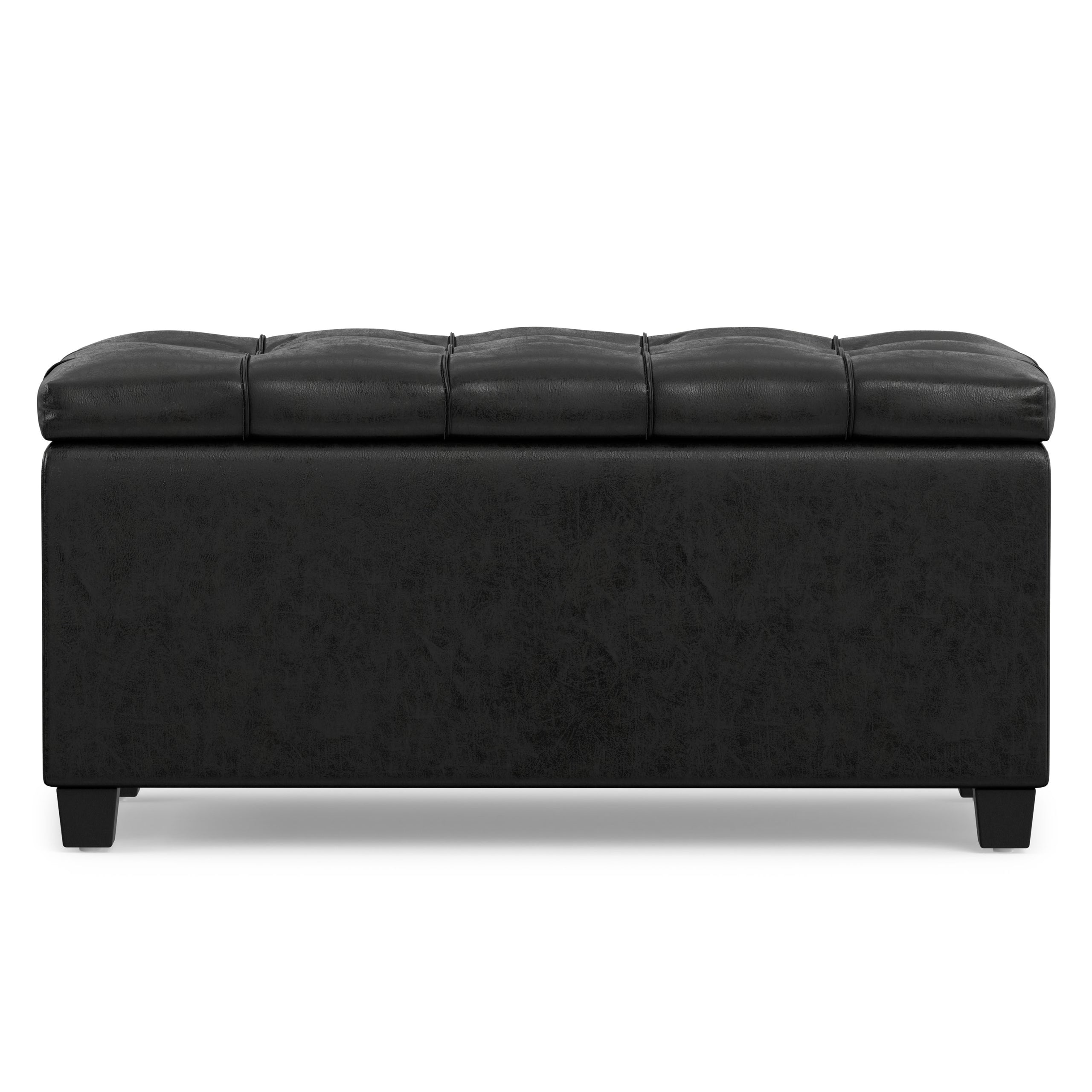 Distressed Black Distressed Vegan Leather | Sienna Storage Ottoman in Distressed Vegan Leather