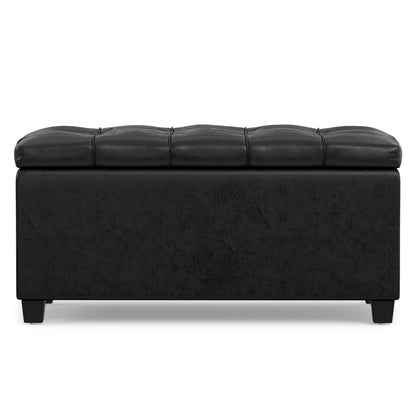 Distressed Black Distressed Vegan Leather | Sienna Storage Ottoman in Distressed Vegan Leather