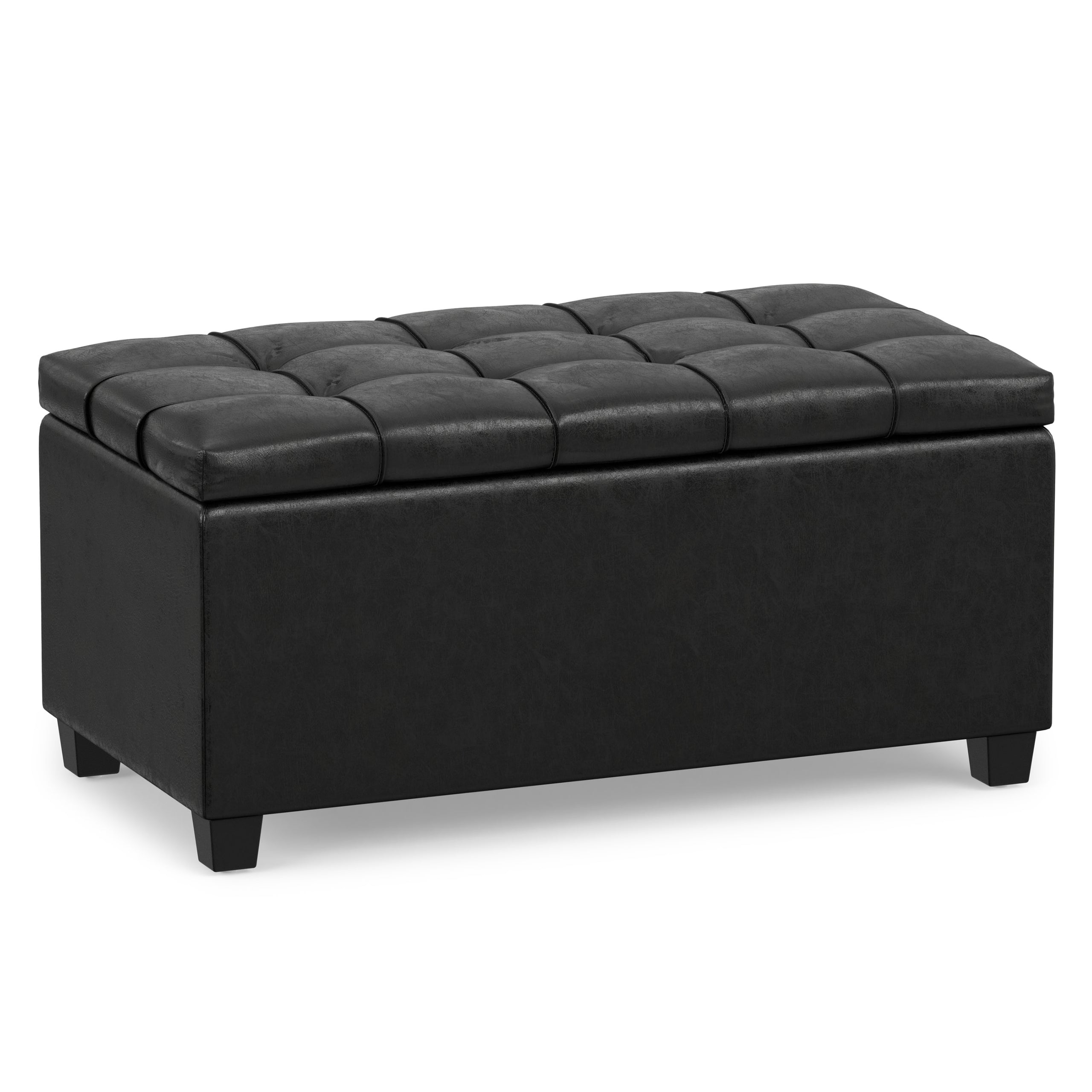 Distressed Black Distressed Vegan Leather | Sienna Storage Ottoman in Distressed Vegan Leather
