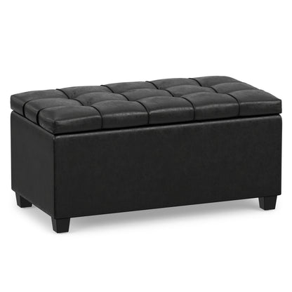 Distressed Black Distressed Vegan Leather | Sienna Storage Ottoman in Distressed Vegan Leather