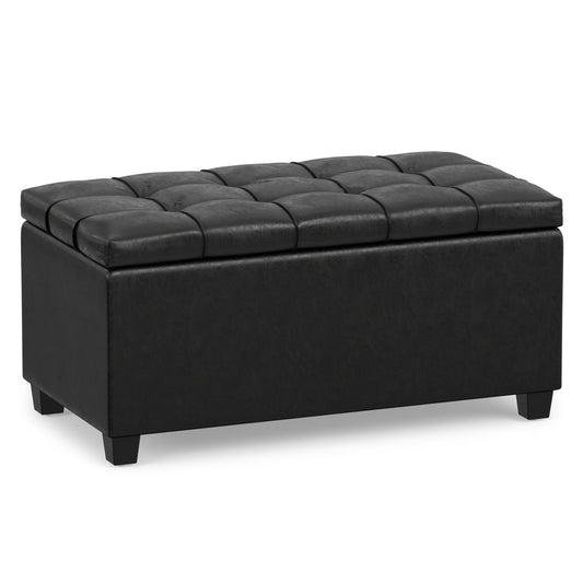 Distressed Black Distressed Vegan Leather | Sienna Storage Ottoman in Distressed Vegan Leather