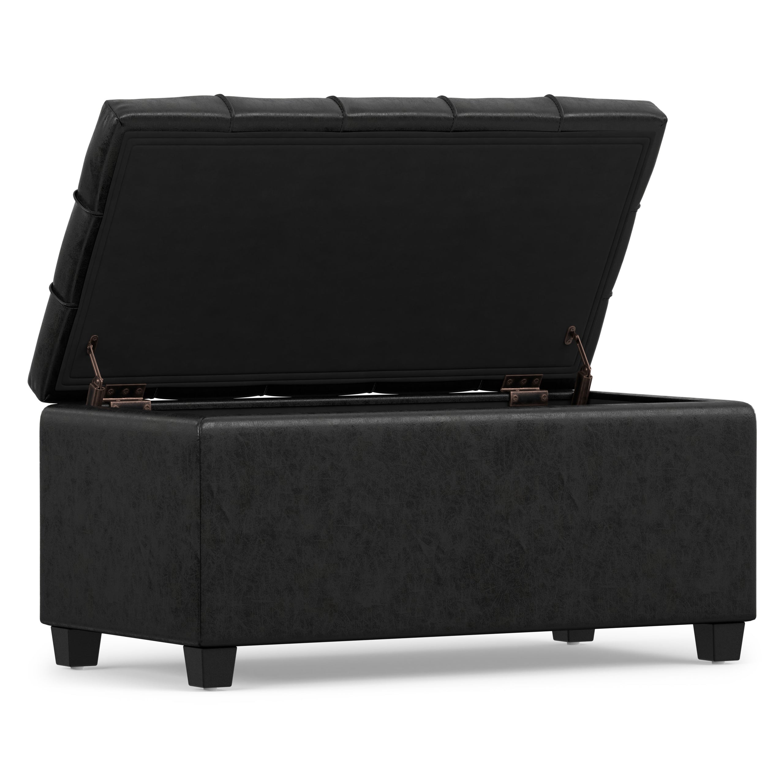 Distressed Black Distressed Vegan Leather | Sienna Storage Ottoman in Distressed Vegan Leather