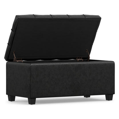 Distressed Black Distressed Vegan Leather | Sienna Storage Ottoman in Distressed Vegan Leather