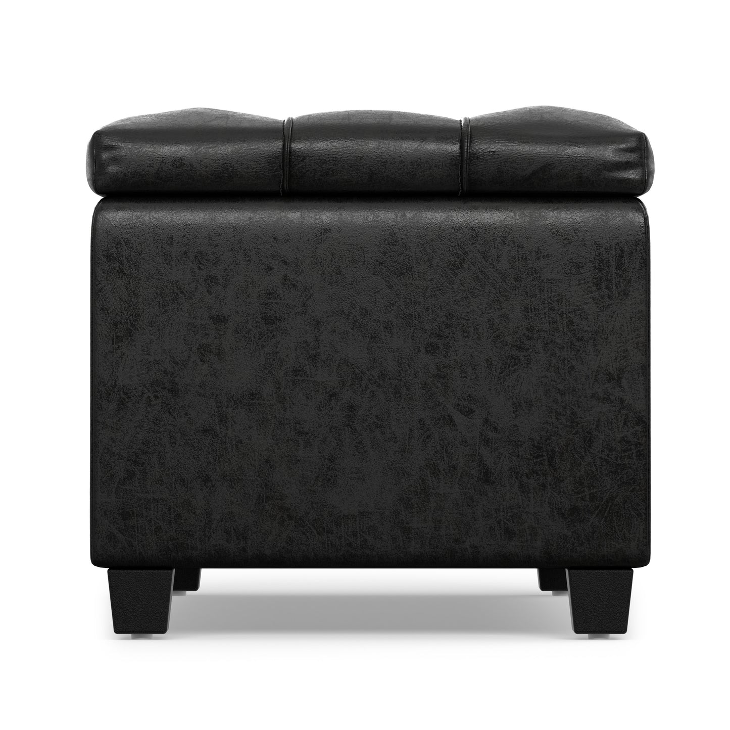 Distressed Black Distressed Vegan Leather | Sienna Storage Ottoman in Distressed Vegan Leather