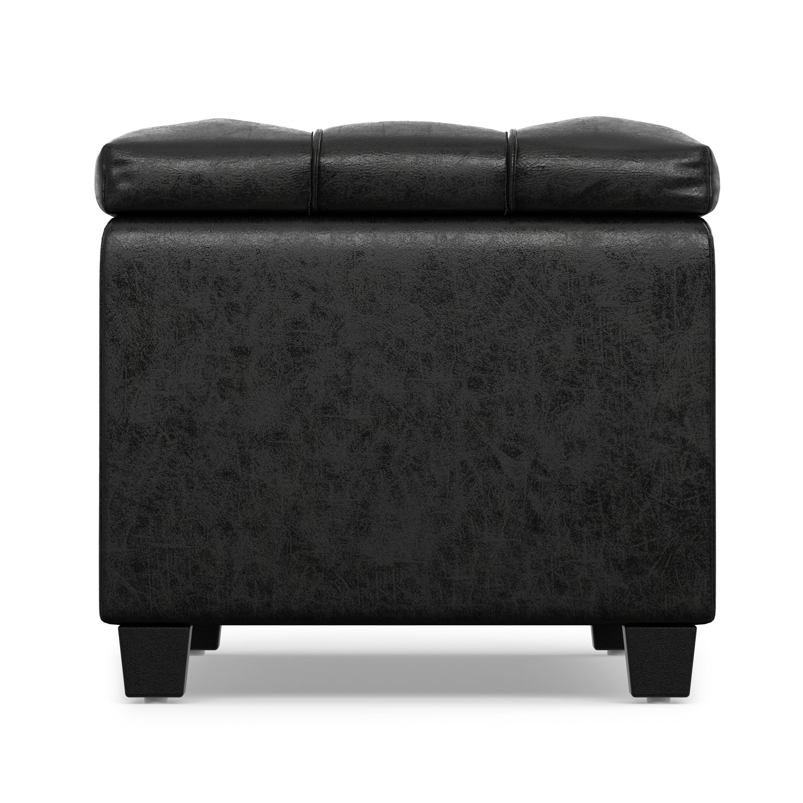 Distressed Black Distressed Vegan Leather | Sienna Storage Ottoman in Distressed Vegan Leather
