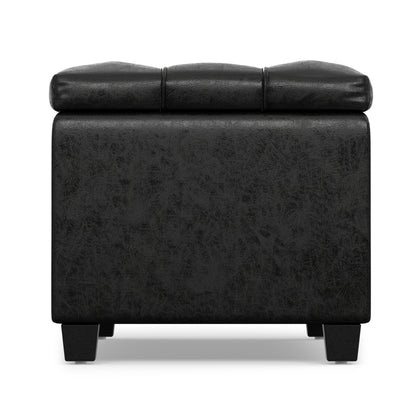 Distressed Black Distressed Vegan Leather | Sienna Storage Ottoman in Distressed Vegan Leather