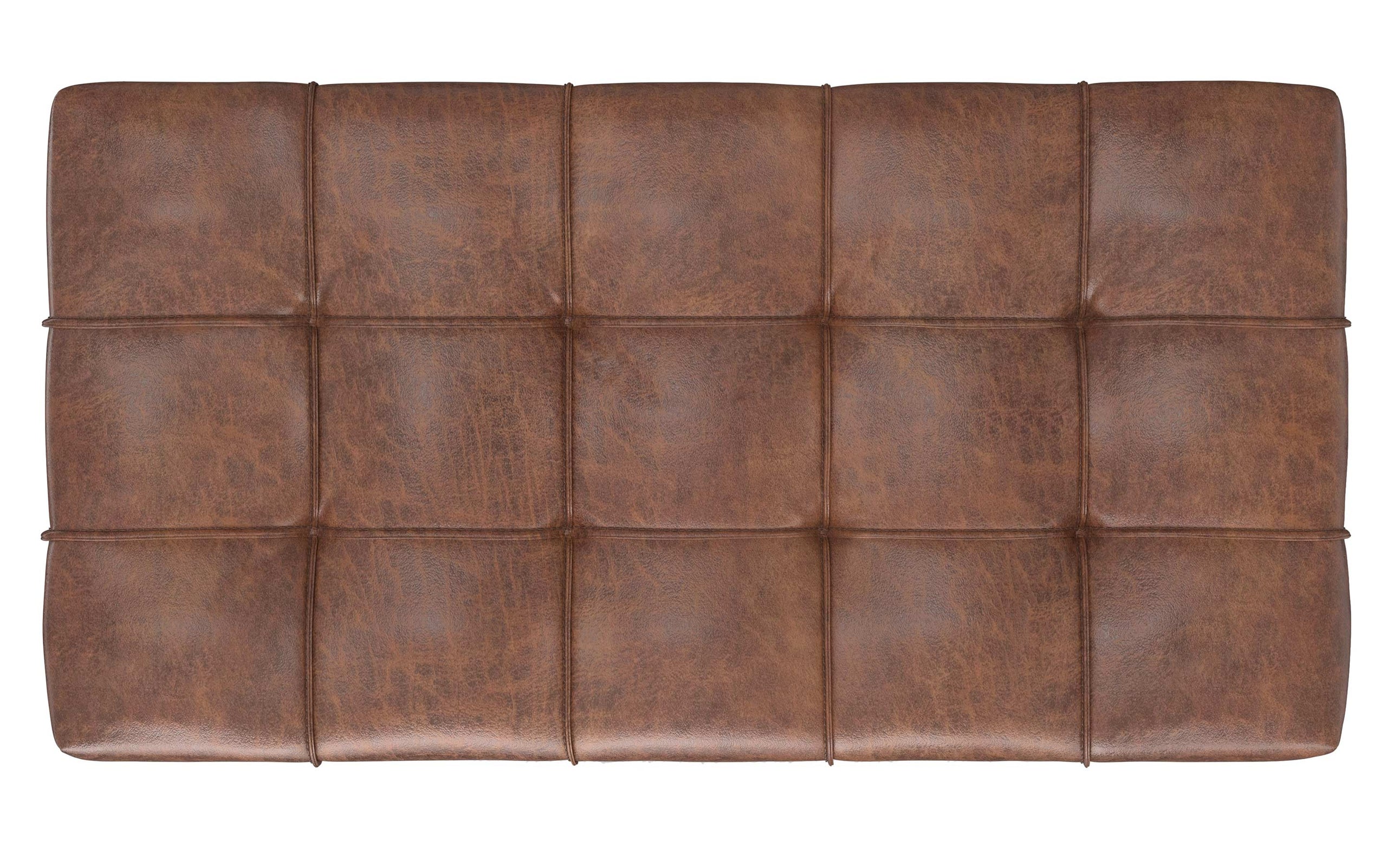Distressed Saddle Brown Distressed Vegan Leather | Sienna Storage Ottoman Bench