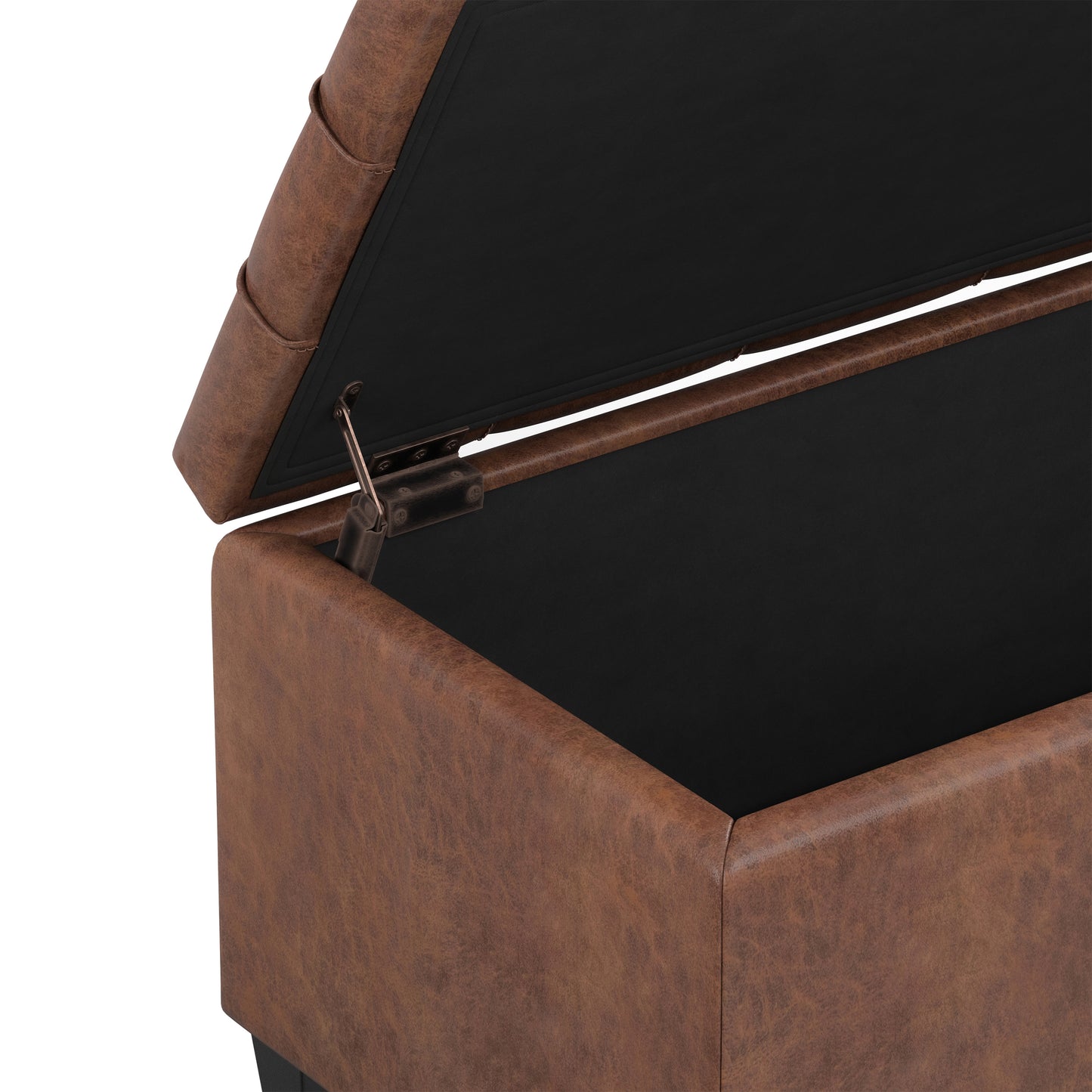 Distressed Saddle Brown Distressed Vegan Leather | Sienna Storage Ottoman in Distressed Vegan Leather