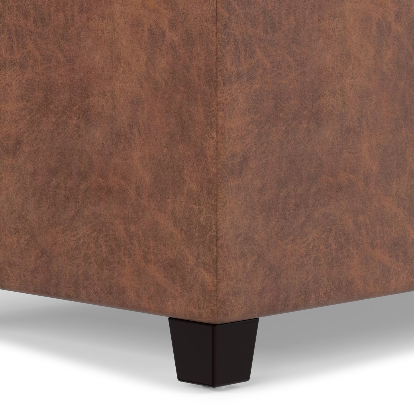Distressed Saddle Brown Distressed Vegan Leather | Sienna Storage Ottoman in Distressed Vegan Leather