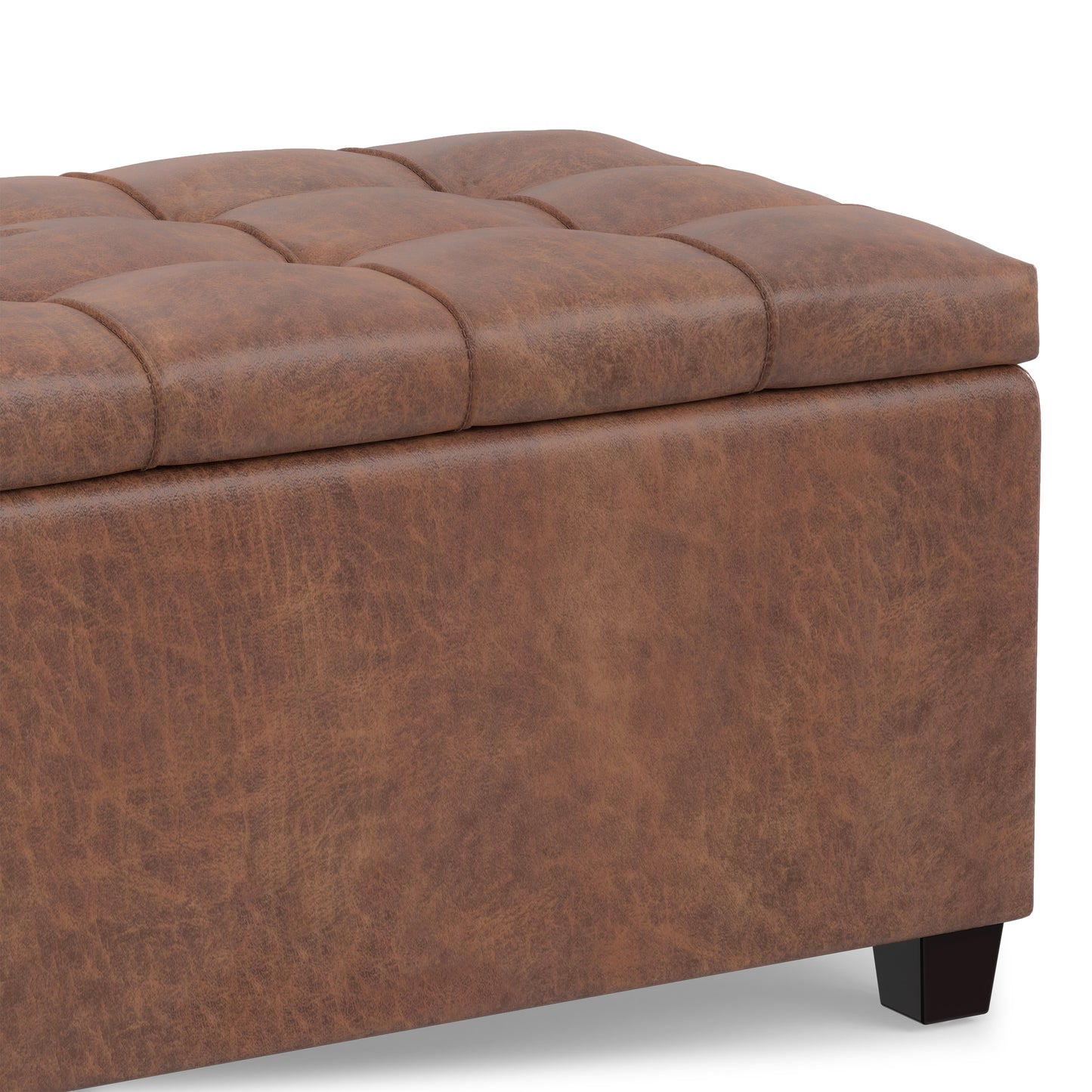 Distressed Saddle Brown Distressed Vegan Leather | Sienna Storage Ottoman in Distressed Vegan Leather
