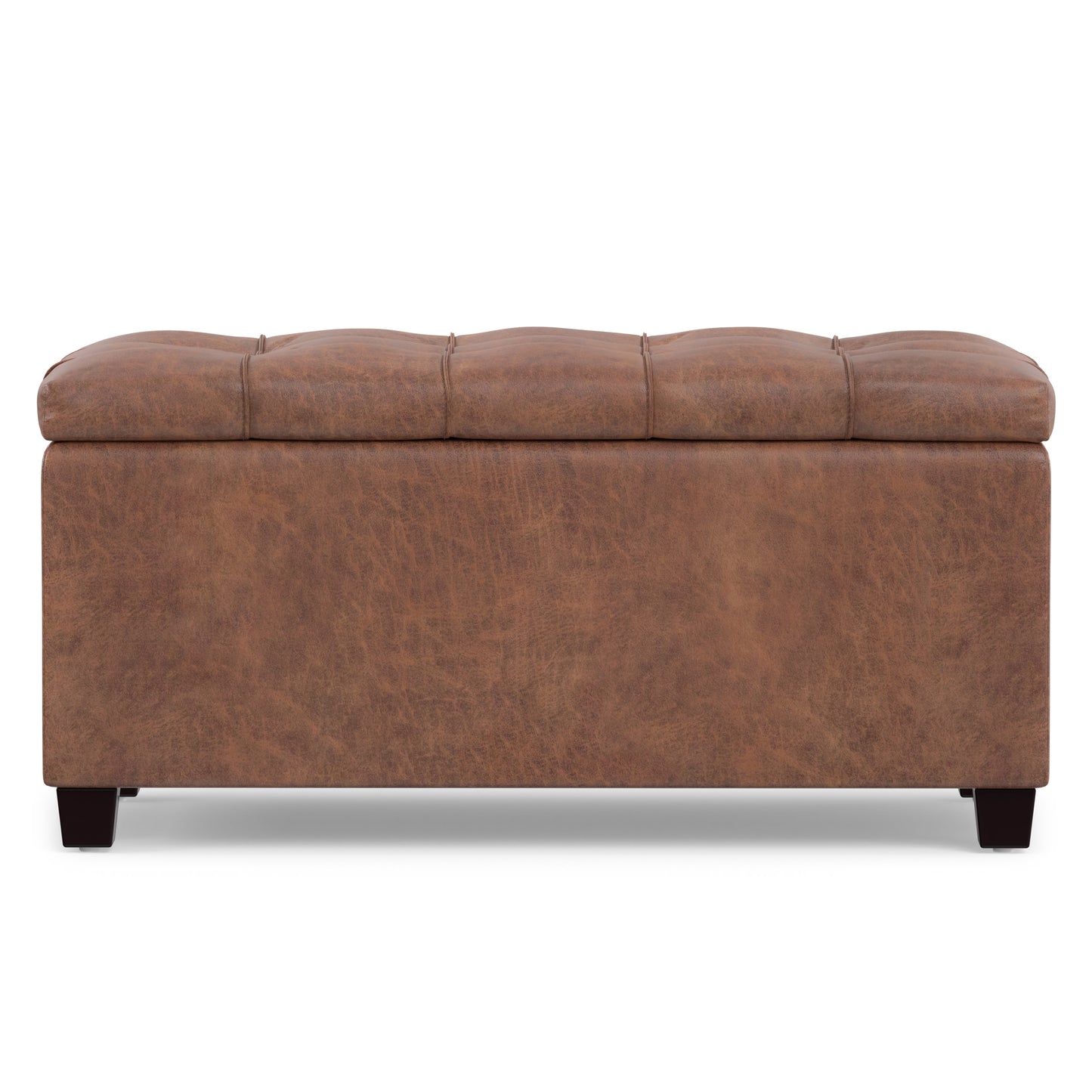 Distressed Saddle Brown Distressed Vegan Leather | Sienna Storage Ottoman in Distressed Vegan Leather