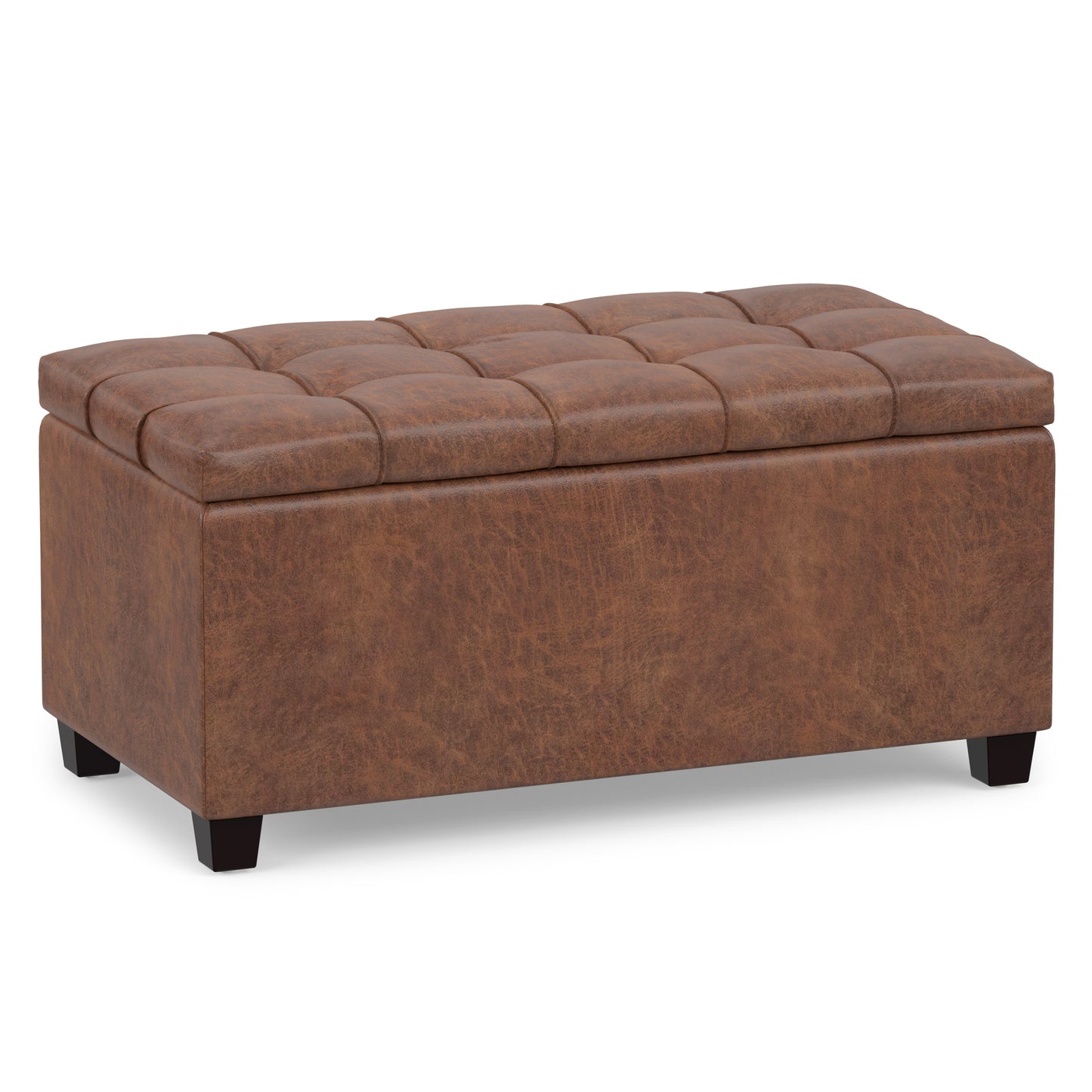 Distressed Saddle Brown Distressed Vegan Leather | Sienna Storage Ottoman in Distressed Vegan Leather