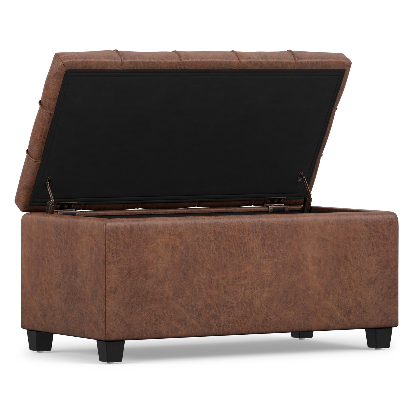 Distressed Saddle Brown Distressed Vegan Leather | Sienna Storage Ottoman in Distressed Vegan Leather