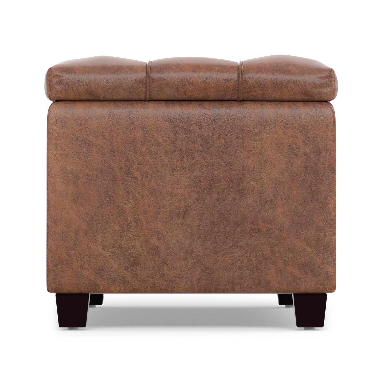 Distressed Saddle Brown Distressed Vegan Leather | Sienna Storage Ottoman in Distressed Vegan Leather