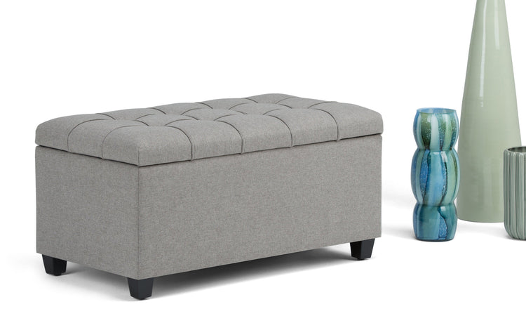 Dove Grey Linen Style Fabric | Sienna Storage Ottoman Bench