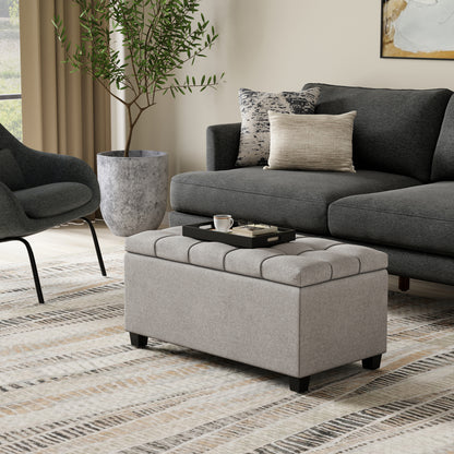 Cloud Grey Linen Style Fabric | Sienna Storage Ottoman in Linen