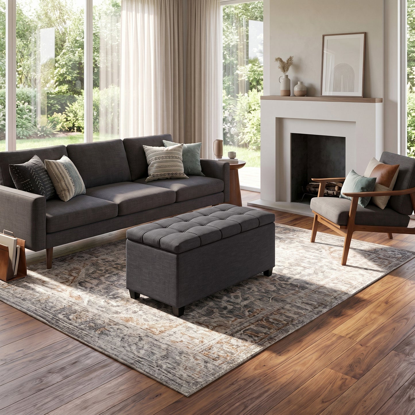 Slate Grey Linen Style Fabric | Sienna Storage Ottoman in Linen