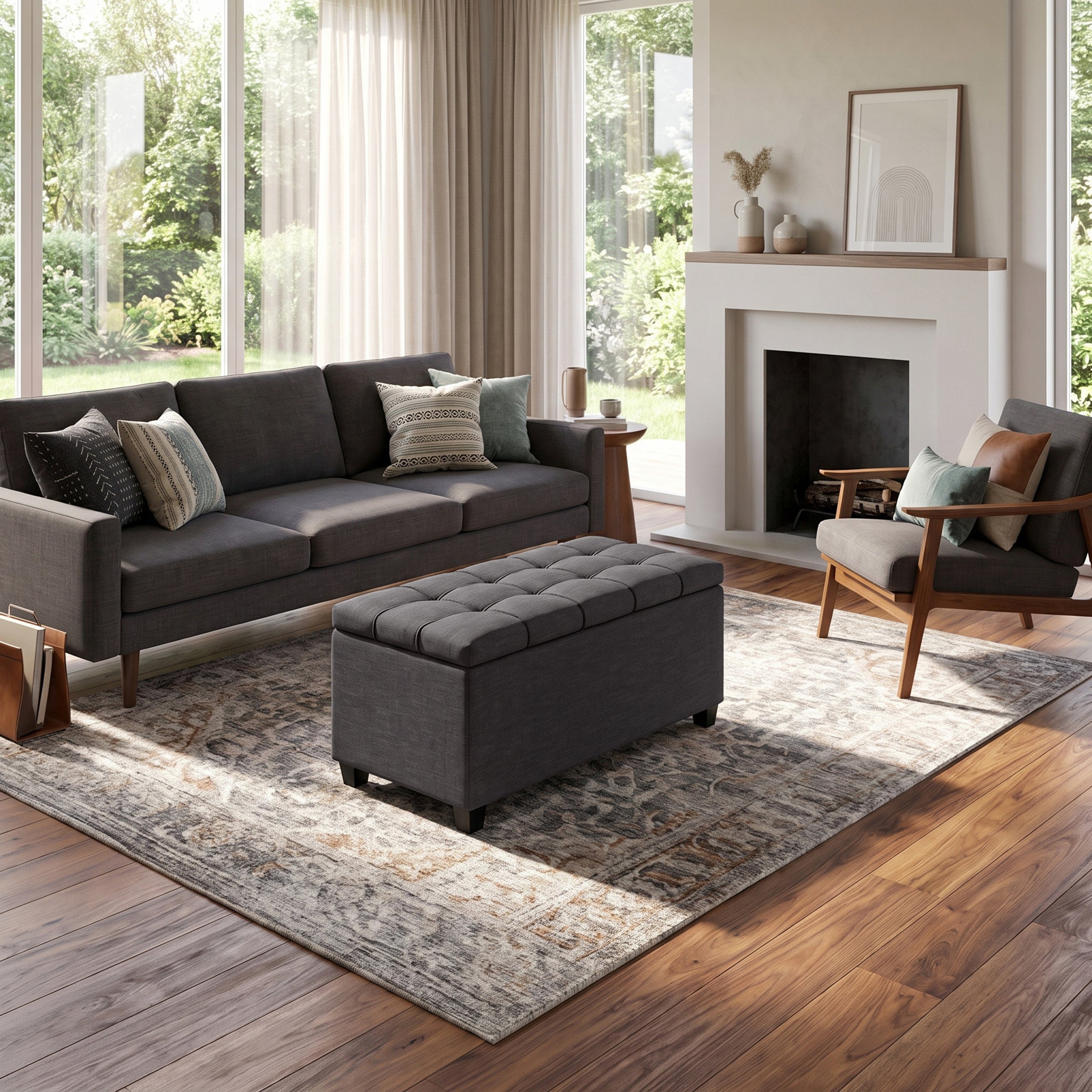 Slate Grey Linen Style Fabric | Sienna Storage Ottoman in Linen